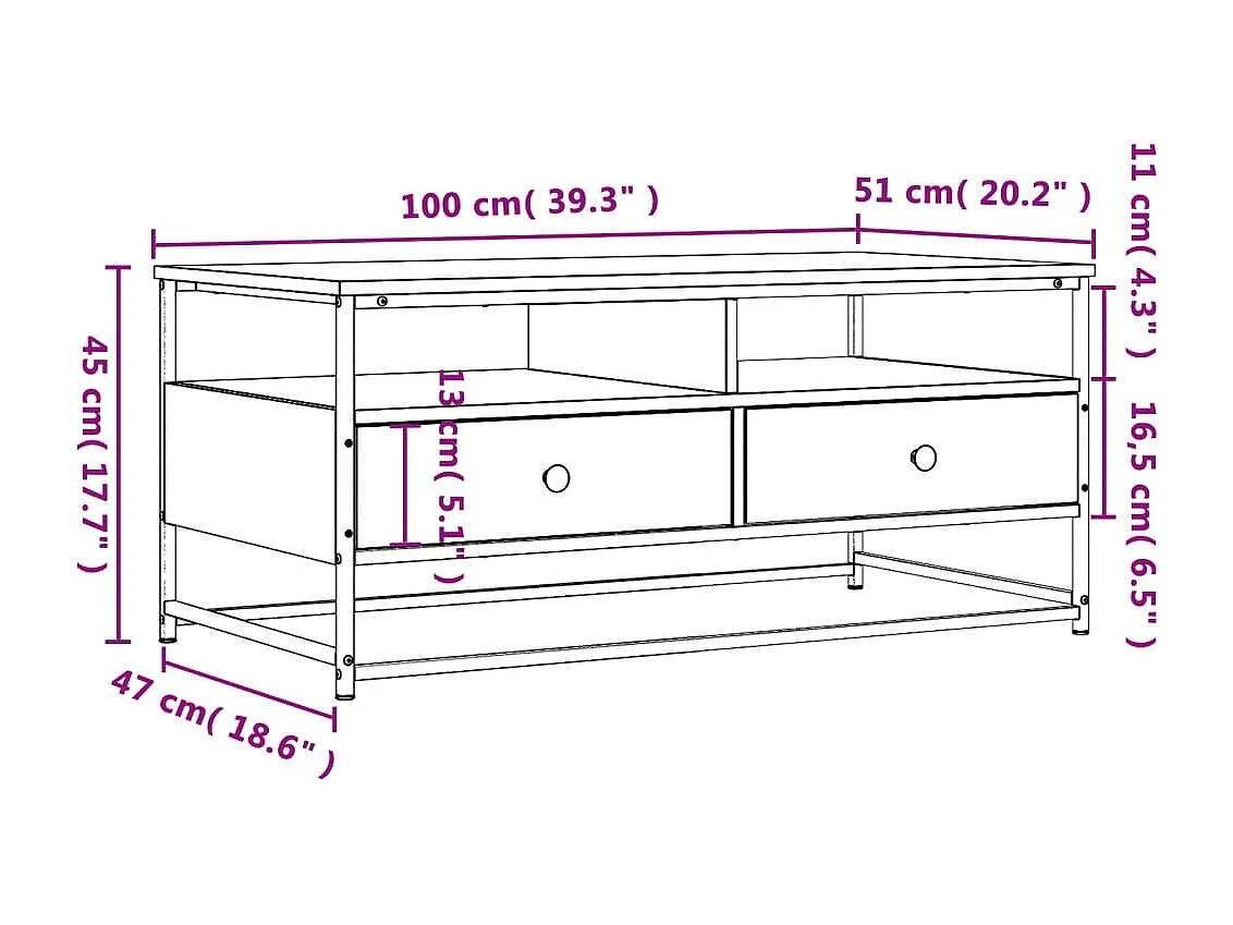 Mesa de centro 100x51x45cm derivados de madeira cinzento sonoma