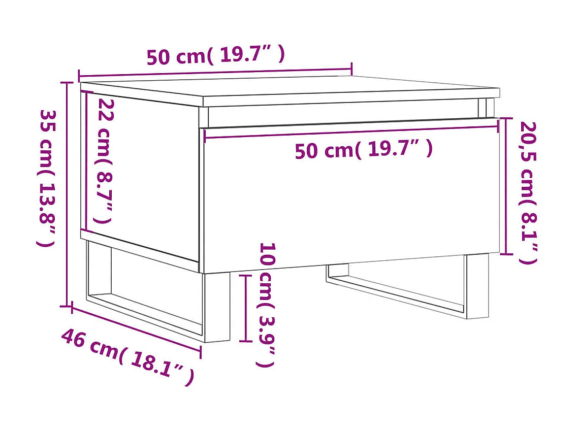 Salontafels 2 st 50x46x35 cm bewerkt hout betongrijs