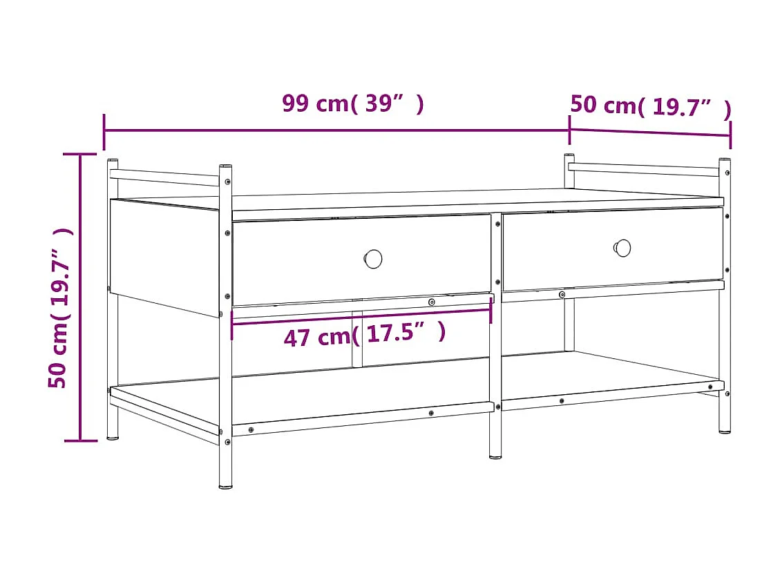 Couchtisch Braun Eichen-Optik 99x50x50 cm Holzwerkstoff