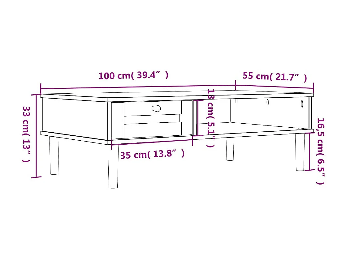 Tavolino SENJA Aspetto Rattan Marrone 100x55x33 Legno Massello