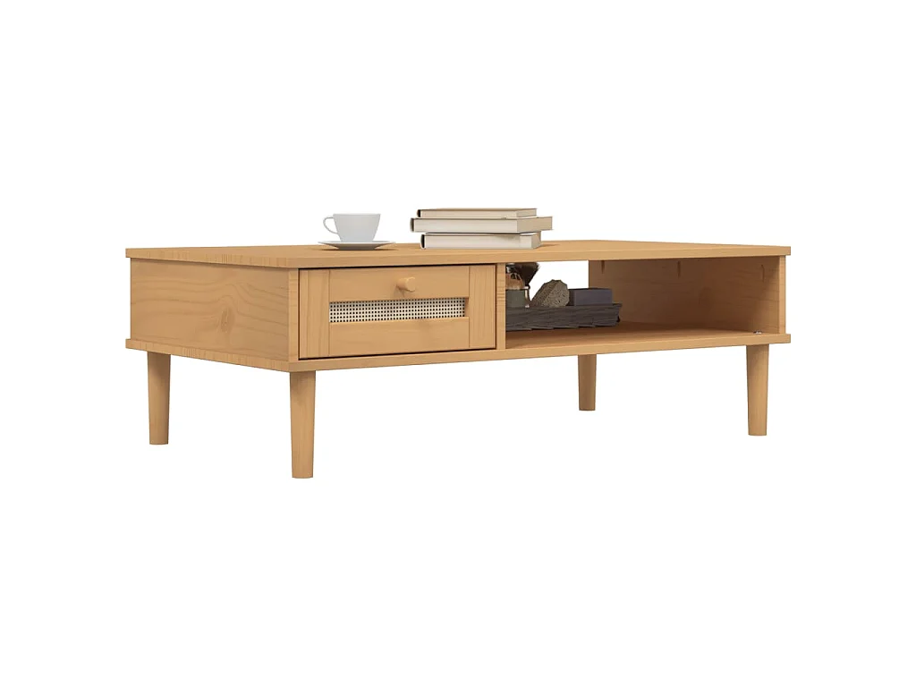 Couchtisch SENJA Rattan-Optik Braun 100x55x33 cm Kiefernholz