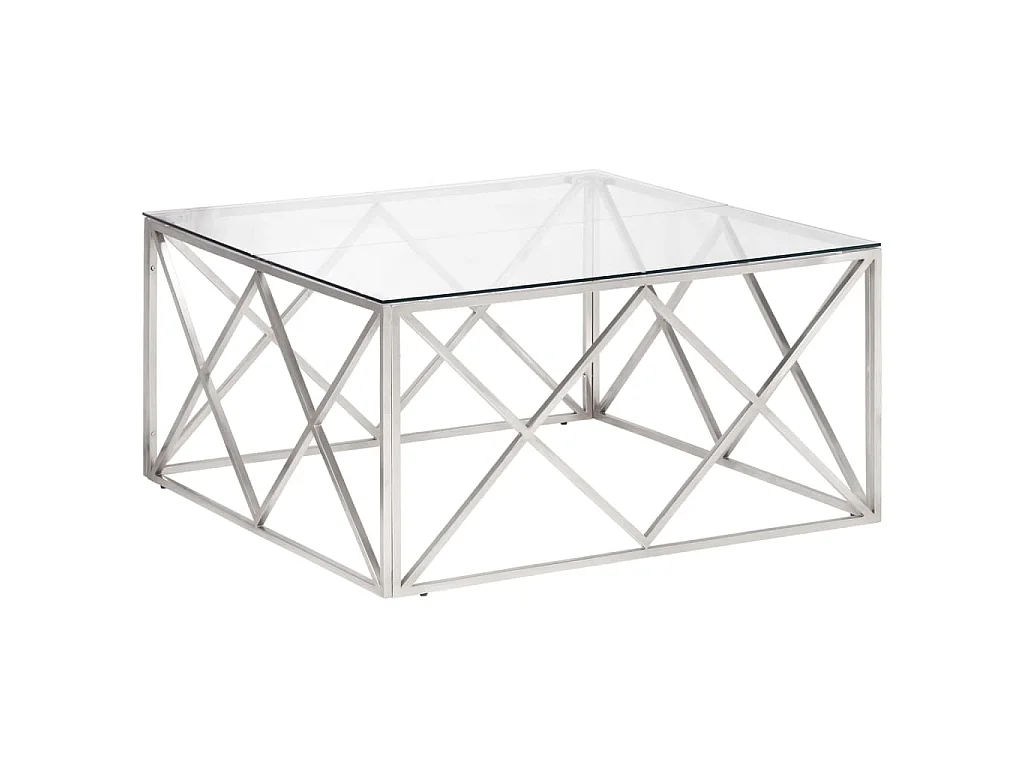 Table basse argenté acier inoxydable et verre trempé