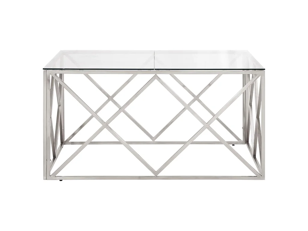 Table basse argenté acier inoxydable et verre trempé