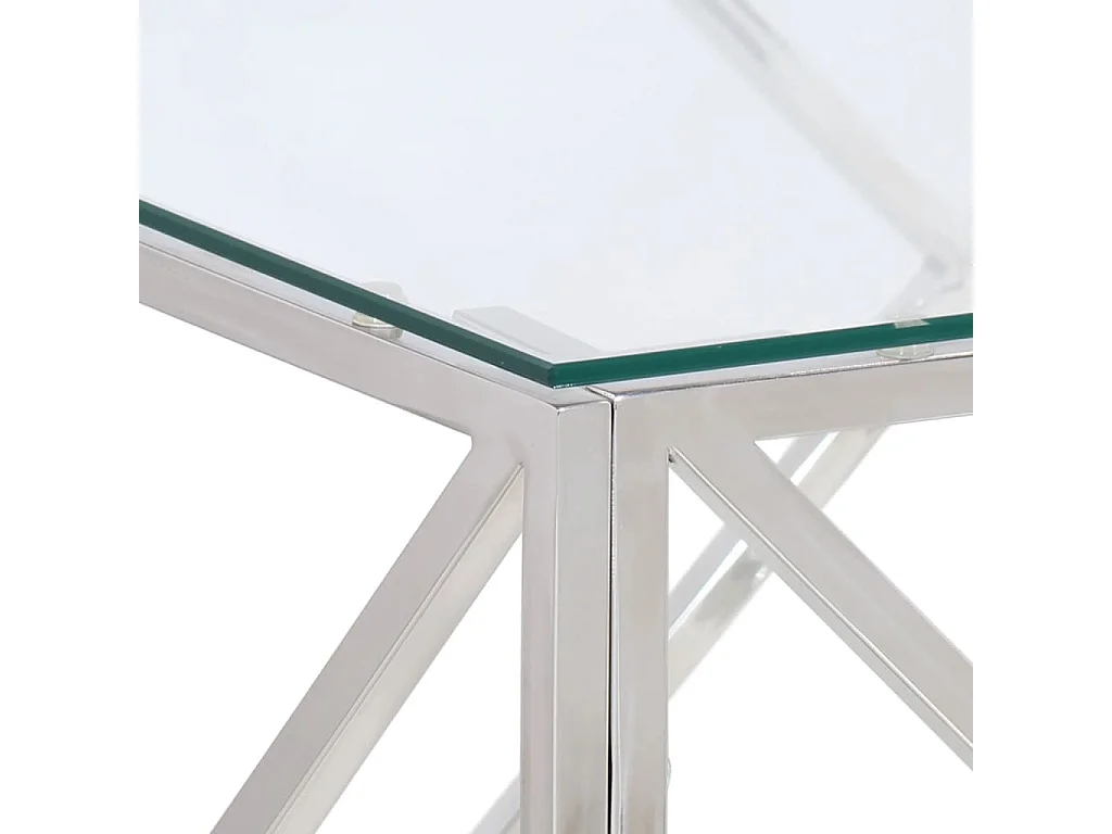 Table basse argenté acier inoxydable et verre trempé