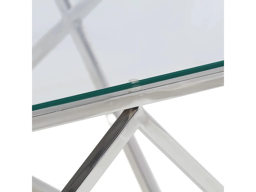 Table basse argenté acier inoxydable et verre trempé