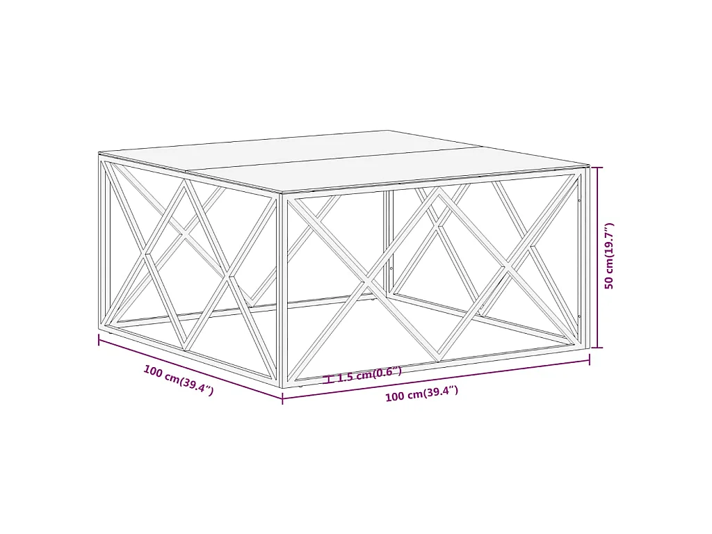 Table basse argenté acier inoxydable et verre trempé