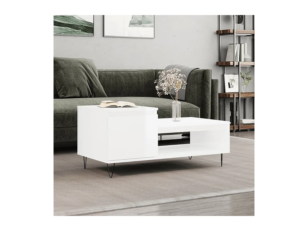 Table basse Blanc brillant 100x50x45 cm Bois d'ingénierie