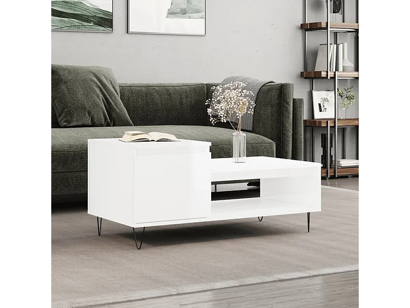 Tavolino da Salotto Bianco Lucido 100x50x45cm Legno Multistrato