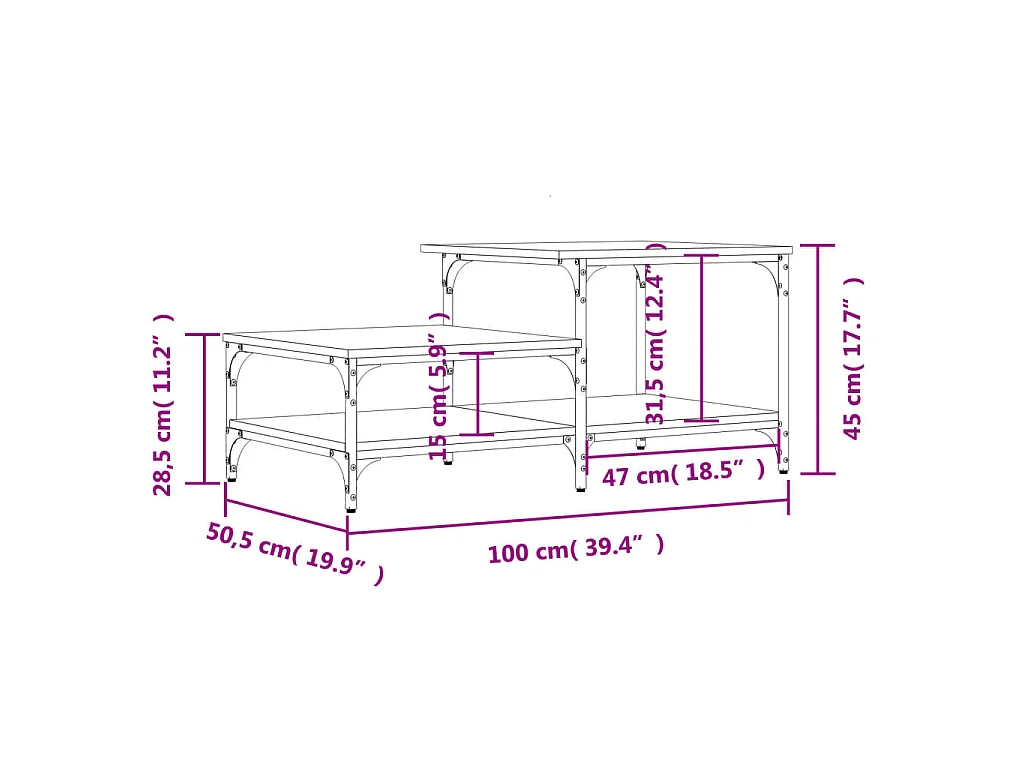 Table basse noir 100x50,5x45 cm bois d'ingénierie