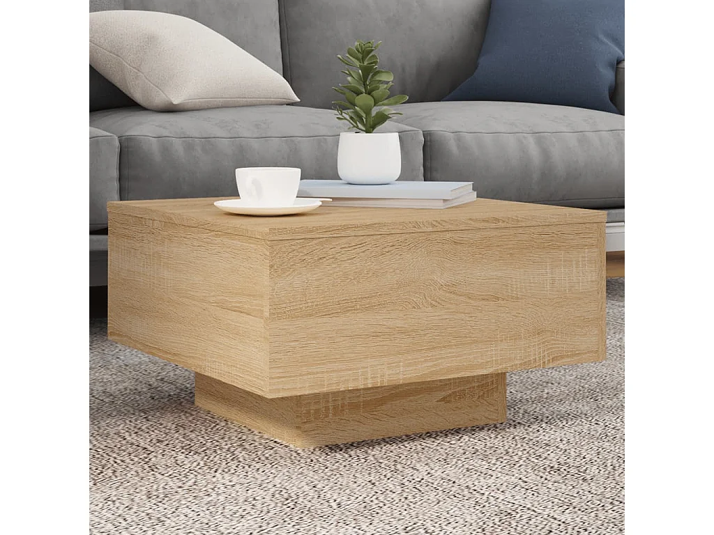 Salontafel met LED-verlichting 55x55x31 cm sonoma eikenkleurig