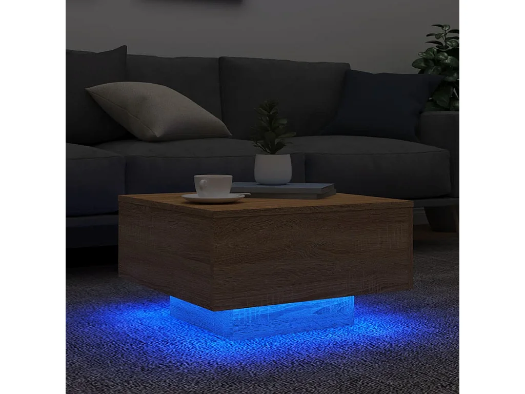 Salontafel met LED-verlichting 55x55x31 cm sonoma eikenkleurig