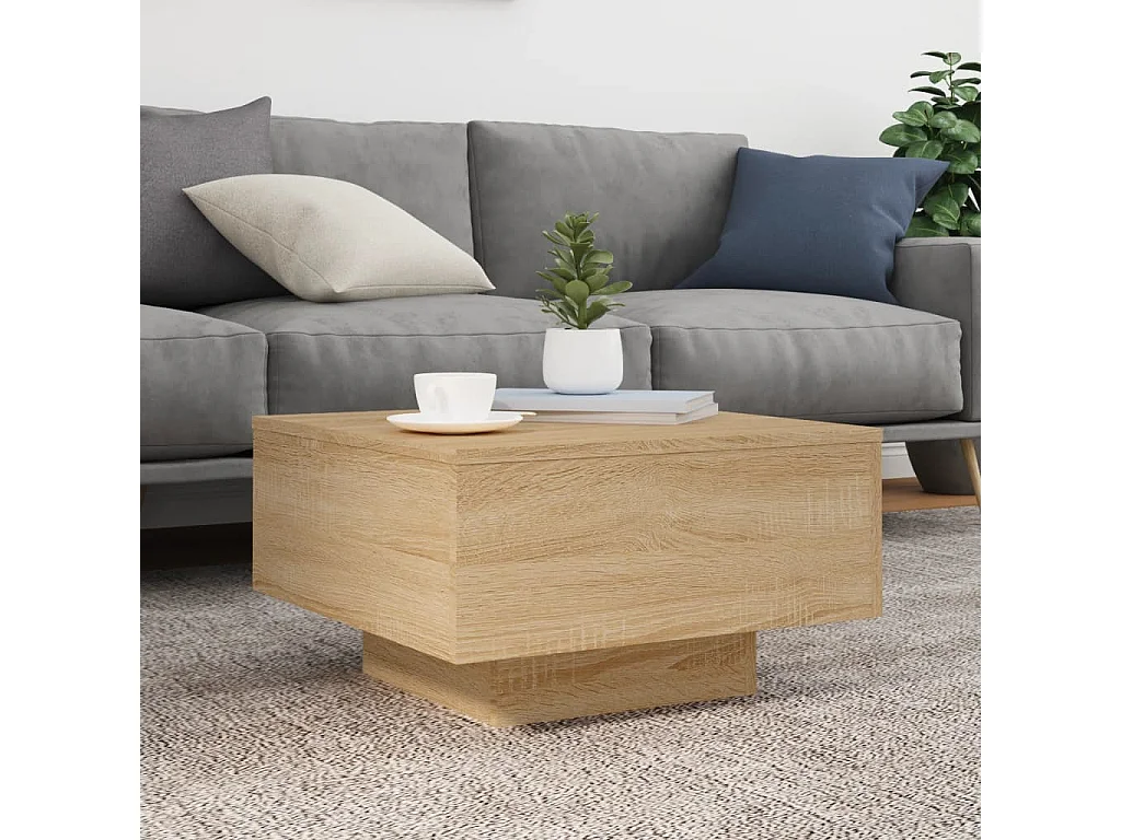 Salontafel met LED-verlichting 55x55x31 cm sonoma eikenkleurig