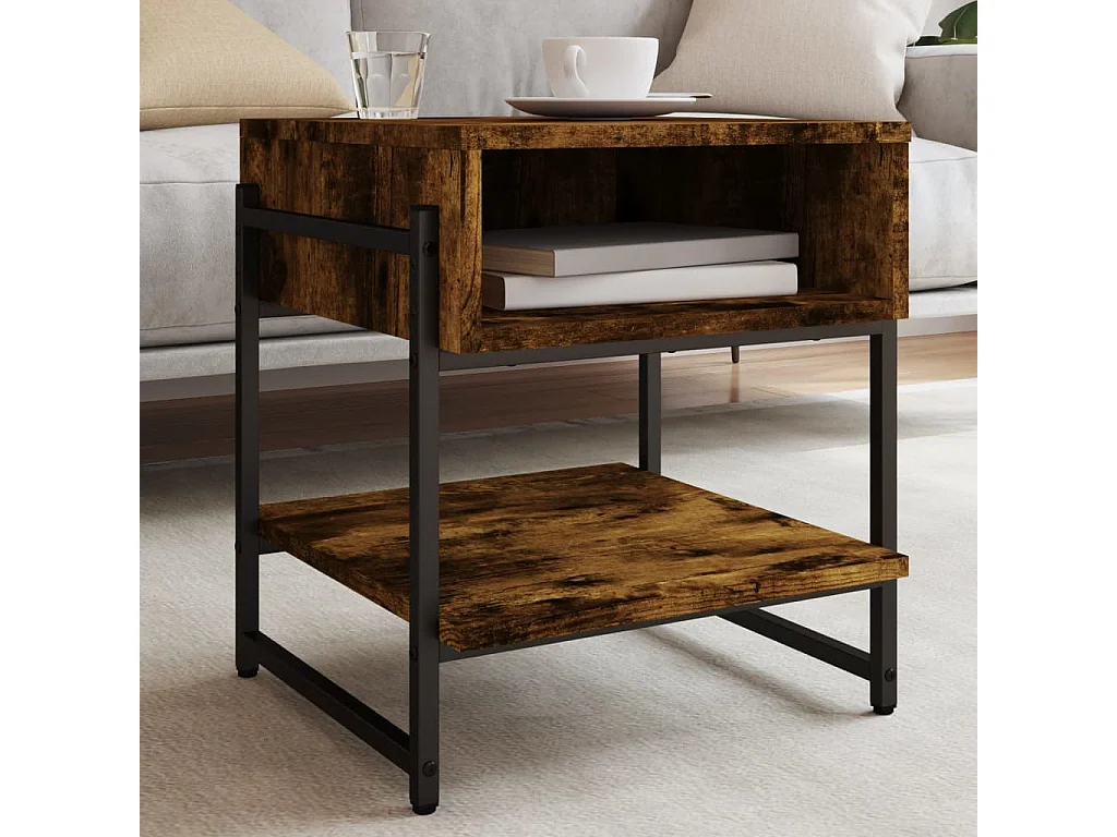 Salontafel 40x40x45 cm bewerkt hout gerookt eikenkleurig