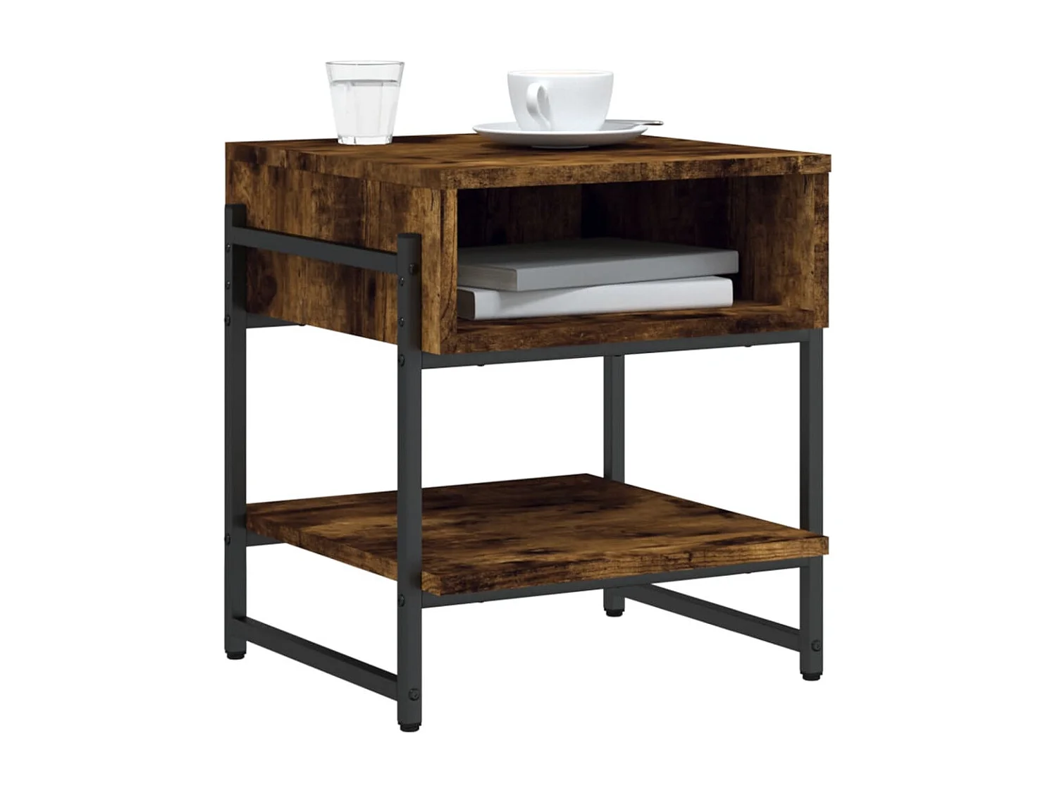 Salontafel 40x40x45 cm bewerkt hout gerookt eikenkleurig