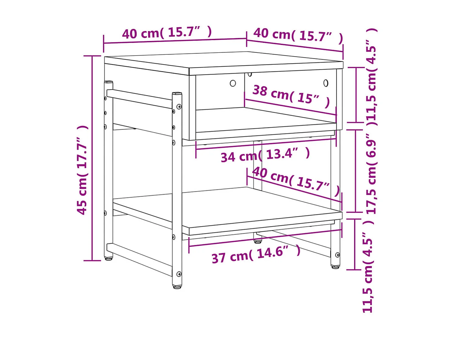 Salontafel 40x40x45 cm bewerkt hout gerookt eikenkleurig