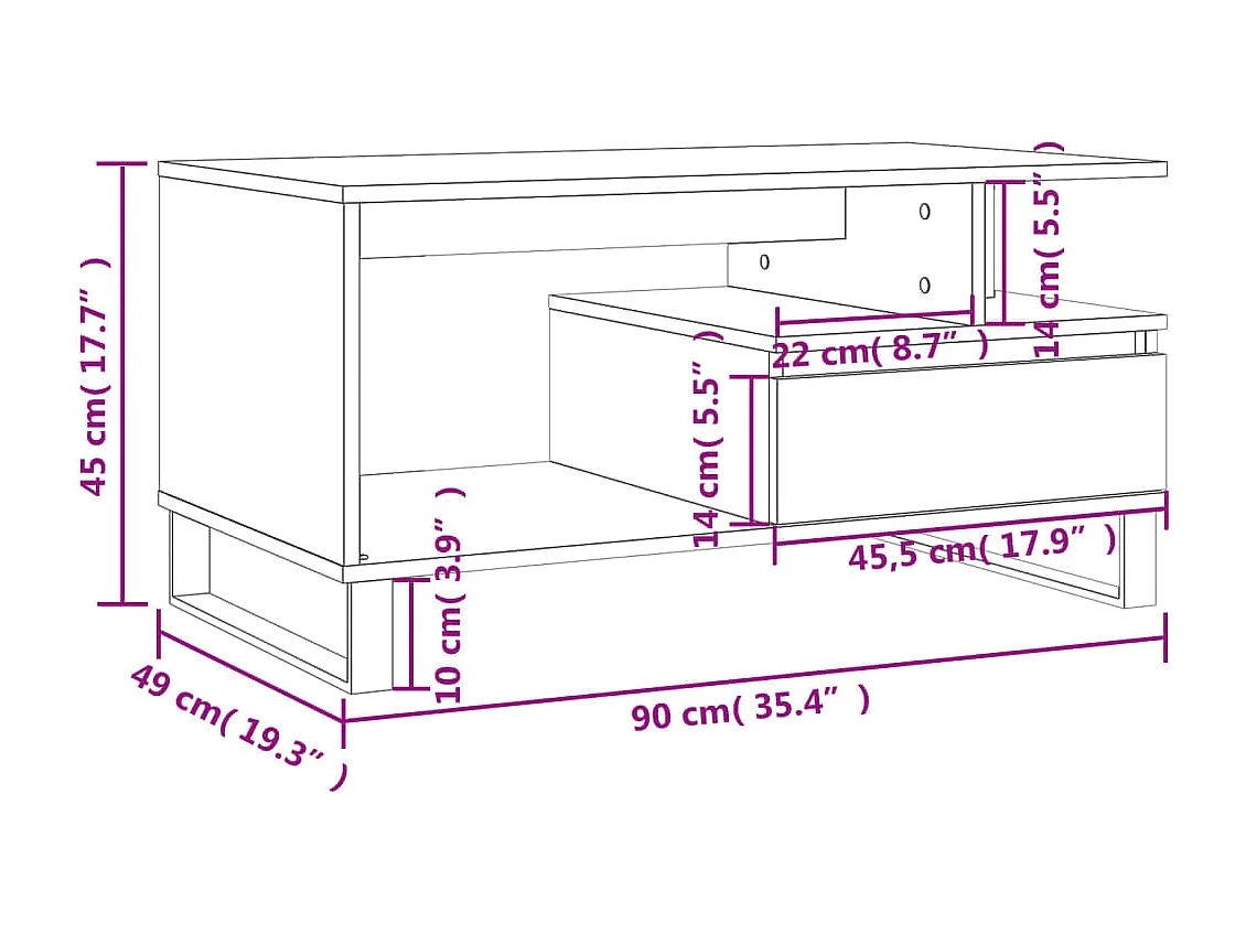 Mesa de centro 90x49x45 cm derivados de madeira branco