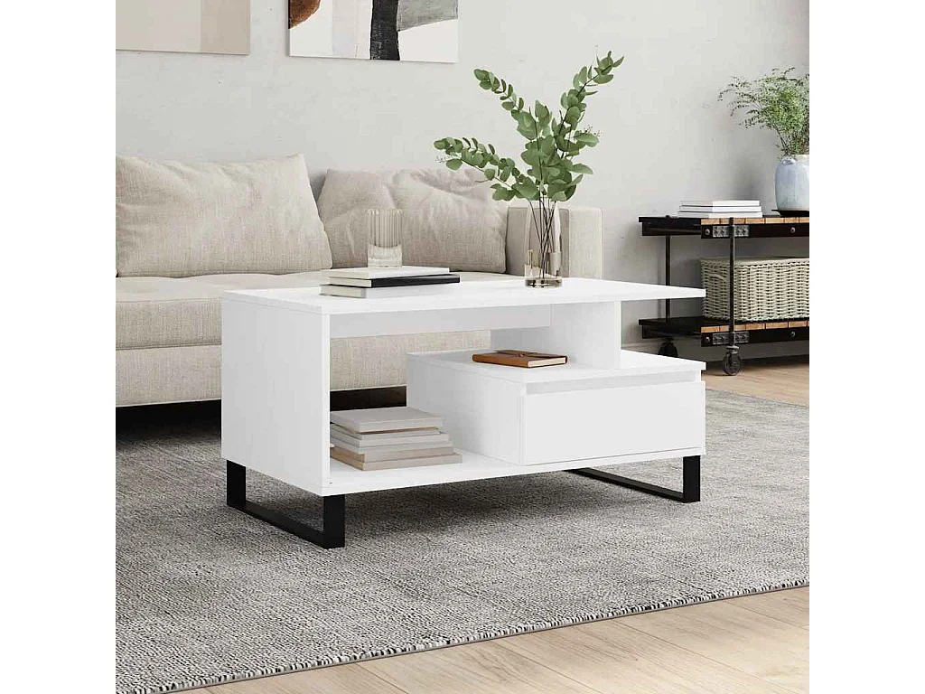 Couchtisch Weiß 90x49x45 cm Holzwerkstoff