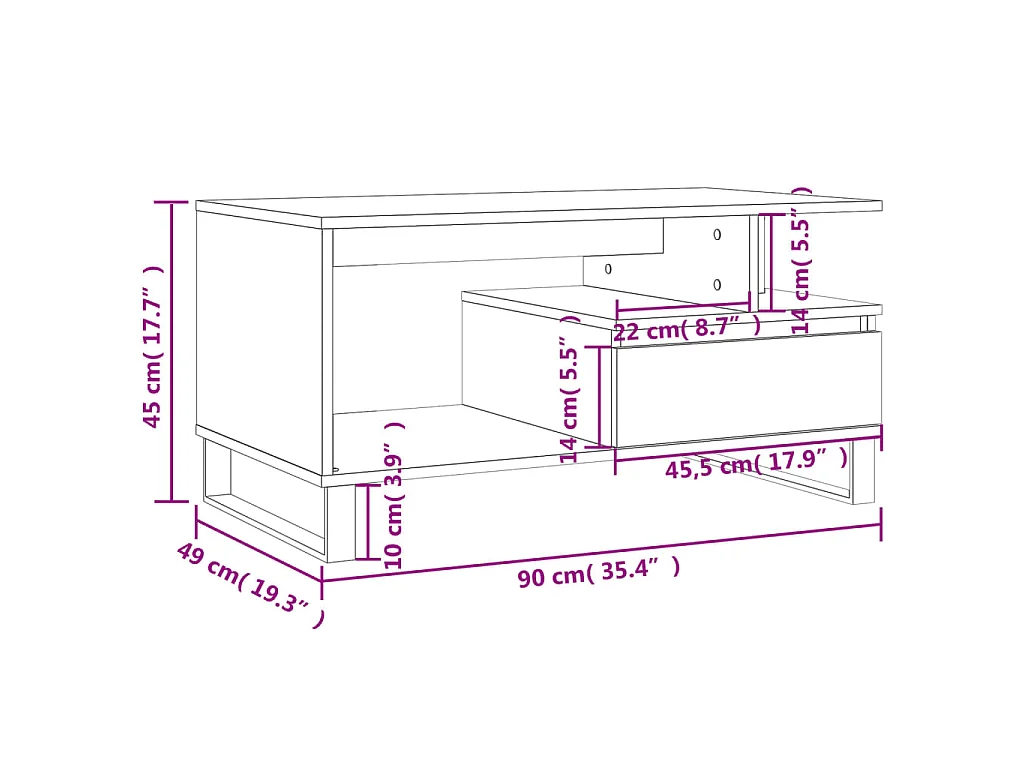 Couchtisch Weiß 90x49x45 cm Holzwerkstoff