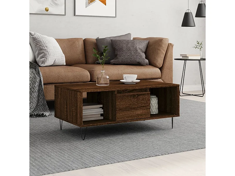 Salontafel 90x50x36,5 cm bewerkt hout bruin eikenkleur