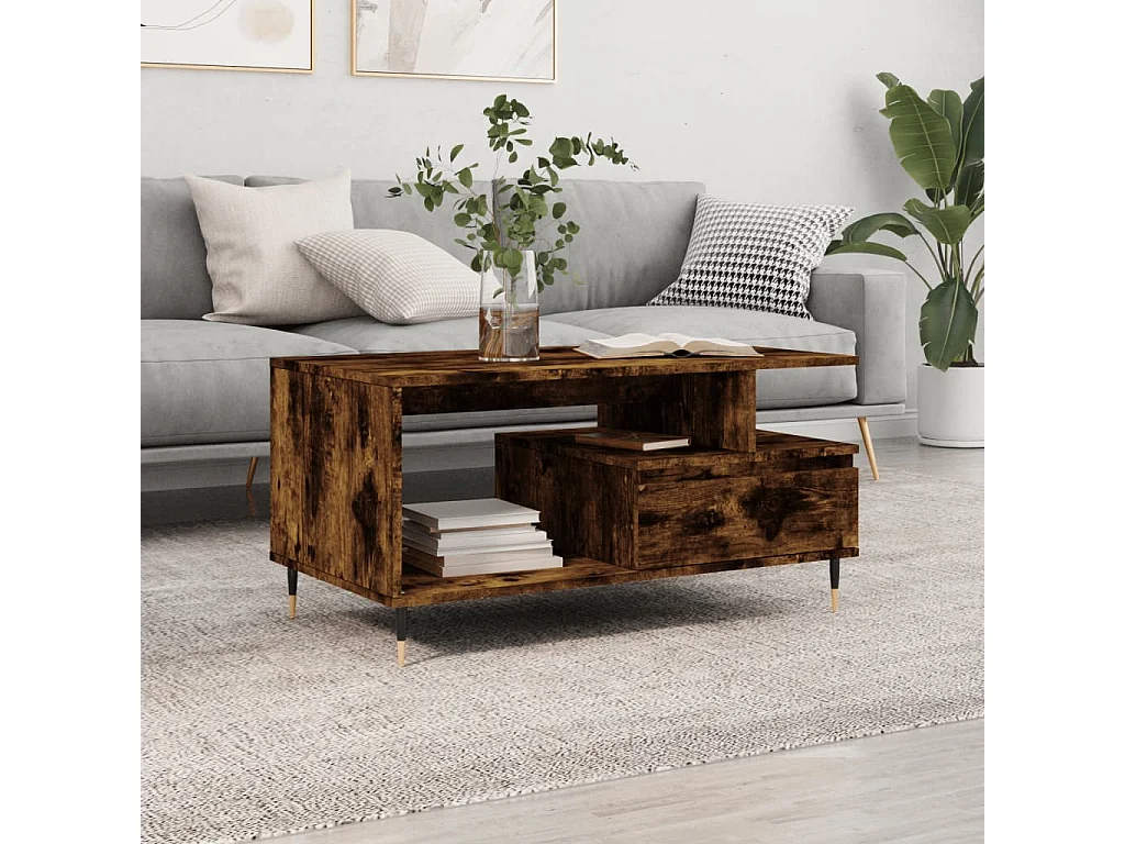 Salontafel 90x49x45 cm bewerkt hout gerookt eikenkleurig