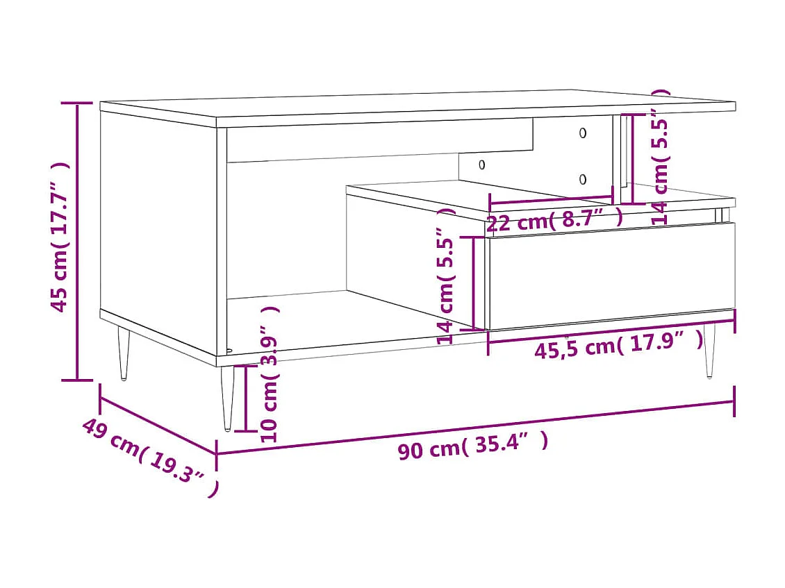 Salontafel 90x49x45 cm bewerkt hout gerookt eikenkleurig