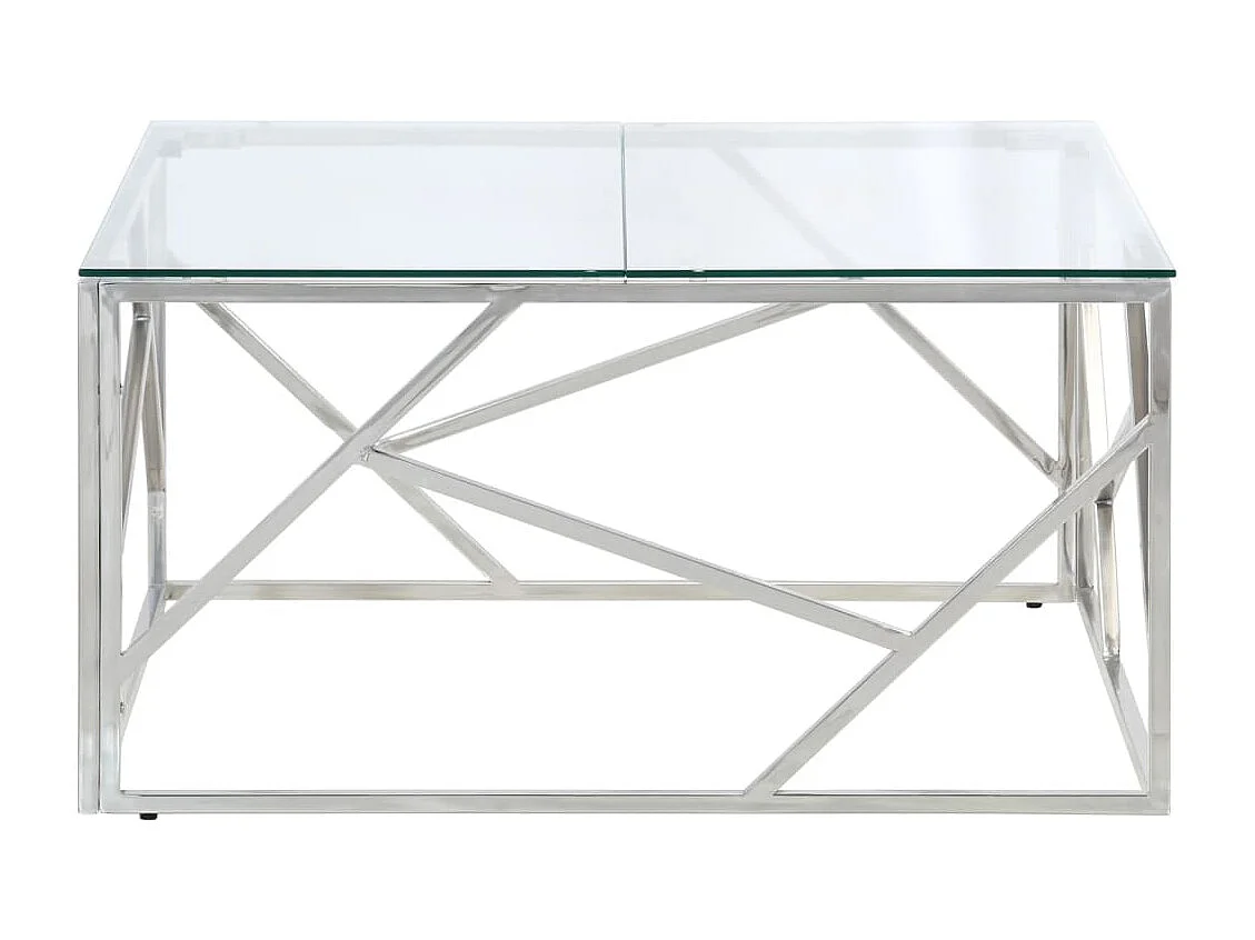 Table basse argenté acier inoxydable et verre trempé