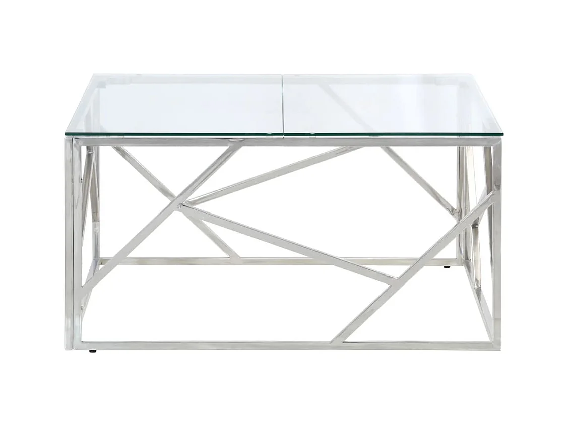 Salontafel roestvrijstaal en gehard glas zilverkleurig