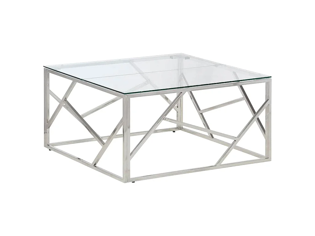 Table basse argenté acier inoxydable et verre trempé