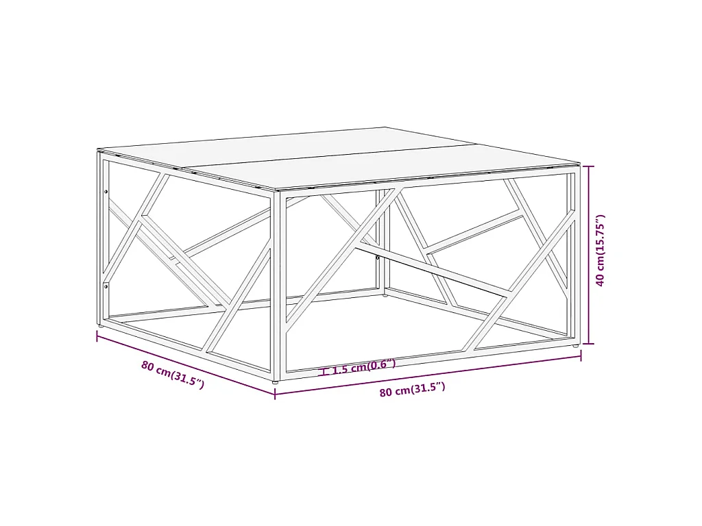 Table basse argenté acier inoxydable et verre trempé