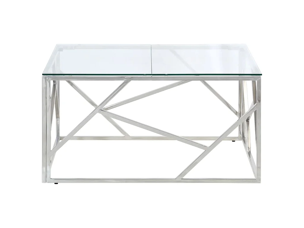 Table basse argenté acier inoxydable et verre trempé