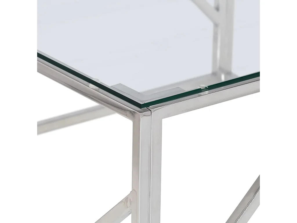 Table basse argenté acier inoxydable et verre trempé