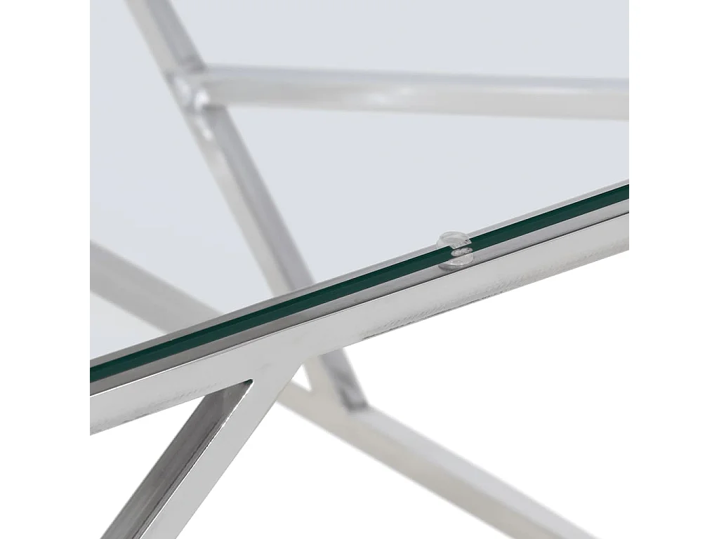 Table basse argenté acier inoxydable et verre trempé