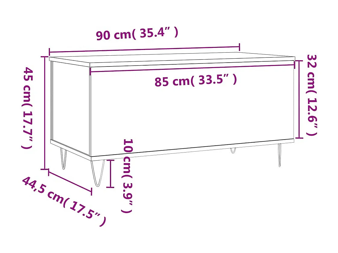 Salontafel 90x44,5x45 cm bewerkt hout wit