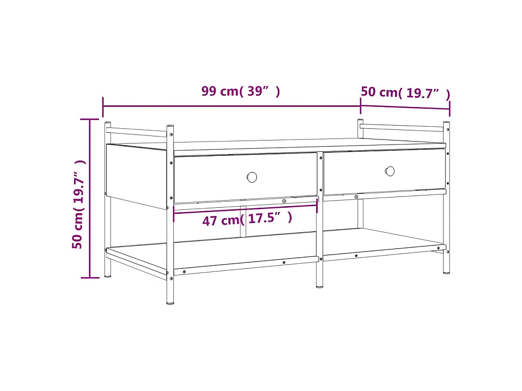 Couchtisch Grau Sonoma 99x50x50 cm Holzwerkstoff