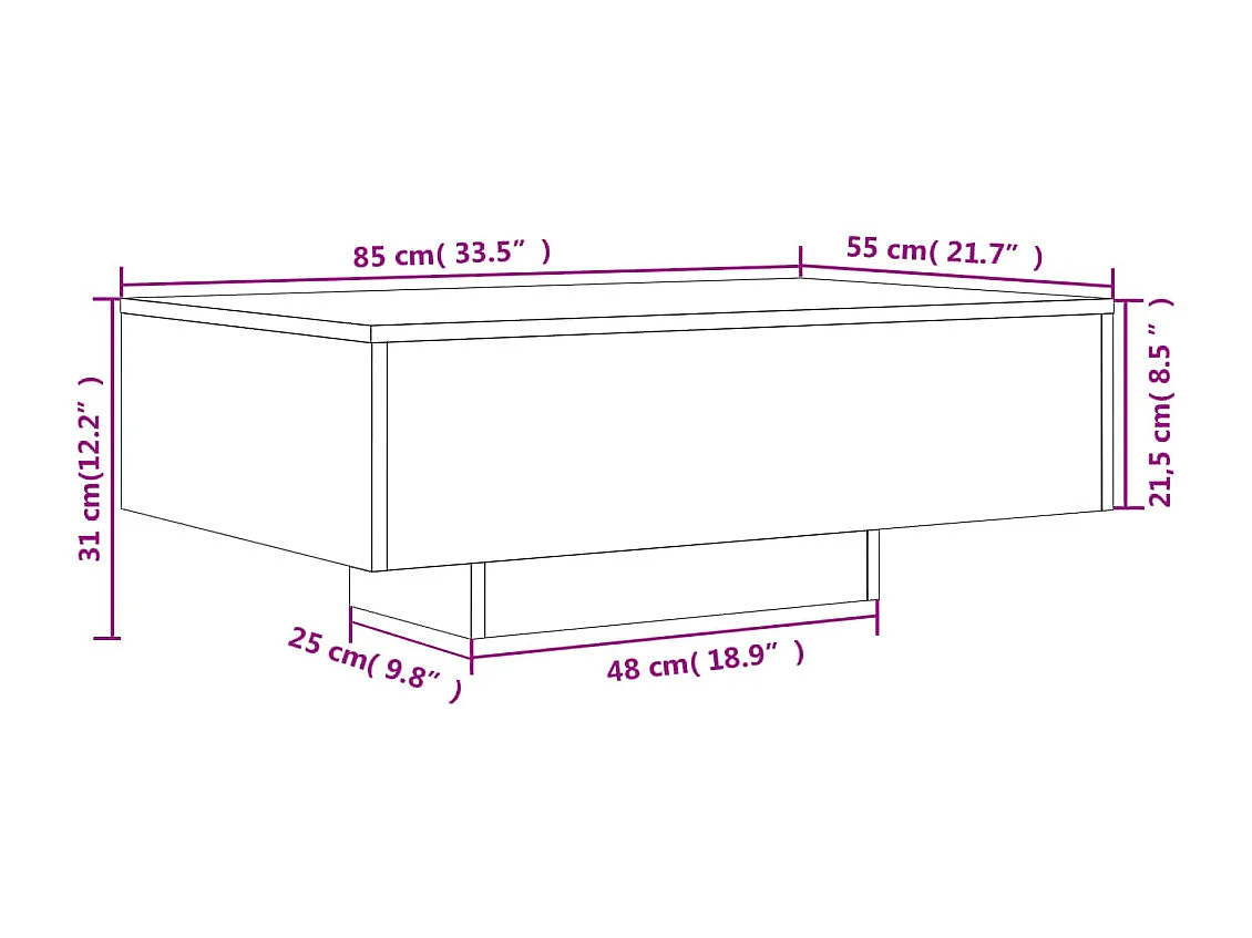 Couchtisch mit LED-Leuchten Braun Eichen-Optik 85x55x31 cm