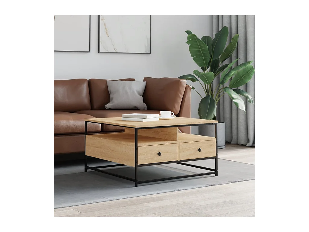 Table basse chêne sonoma 80x80x45 cm bois d'ingénierie