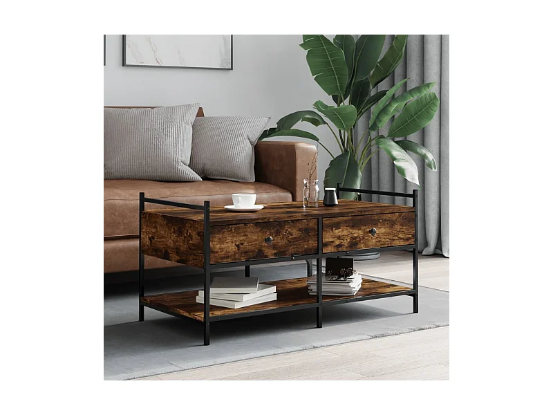 Table basse chêne fumé 99x50x50 cm bois d'ingénierie