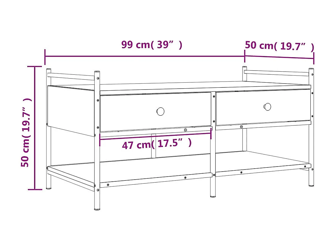 Couchtisch Räuchereiche 99x50x50 cm Holzwerkstoff