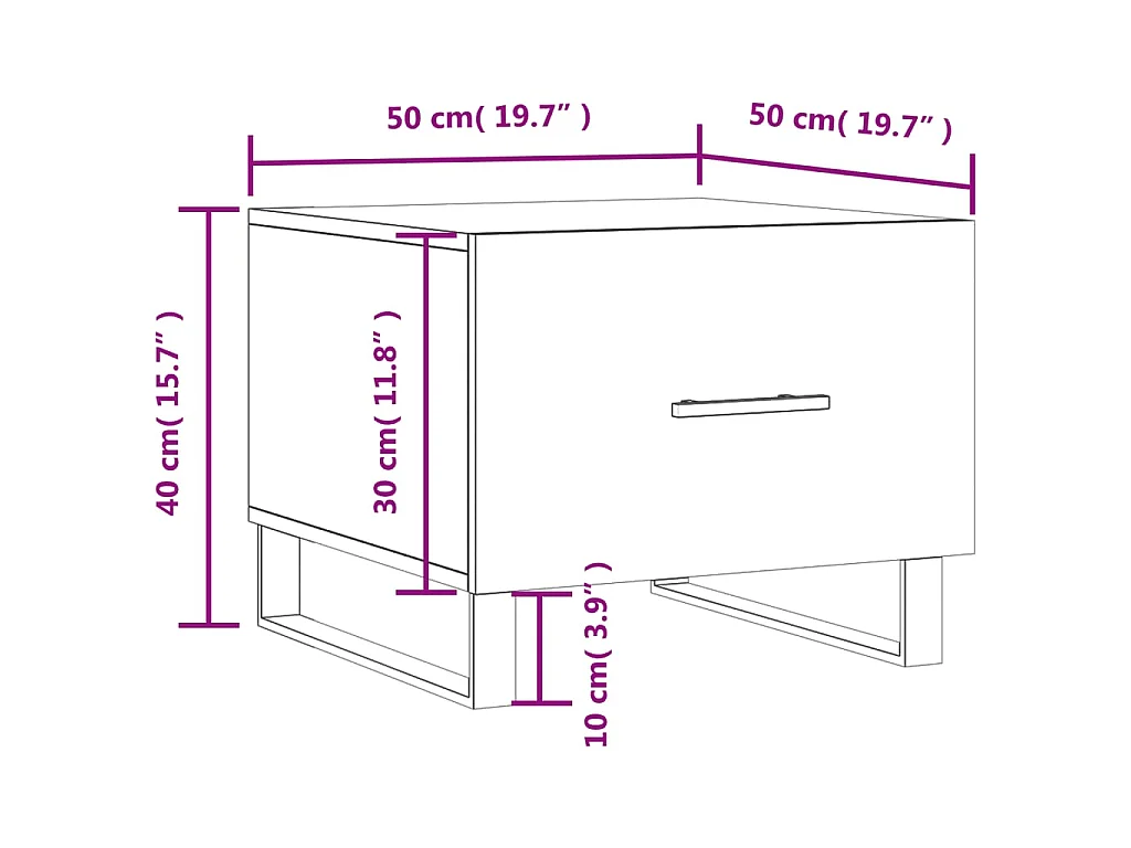Salontafels 2 st 50x50x40 cm bewerkt hout wit