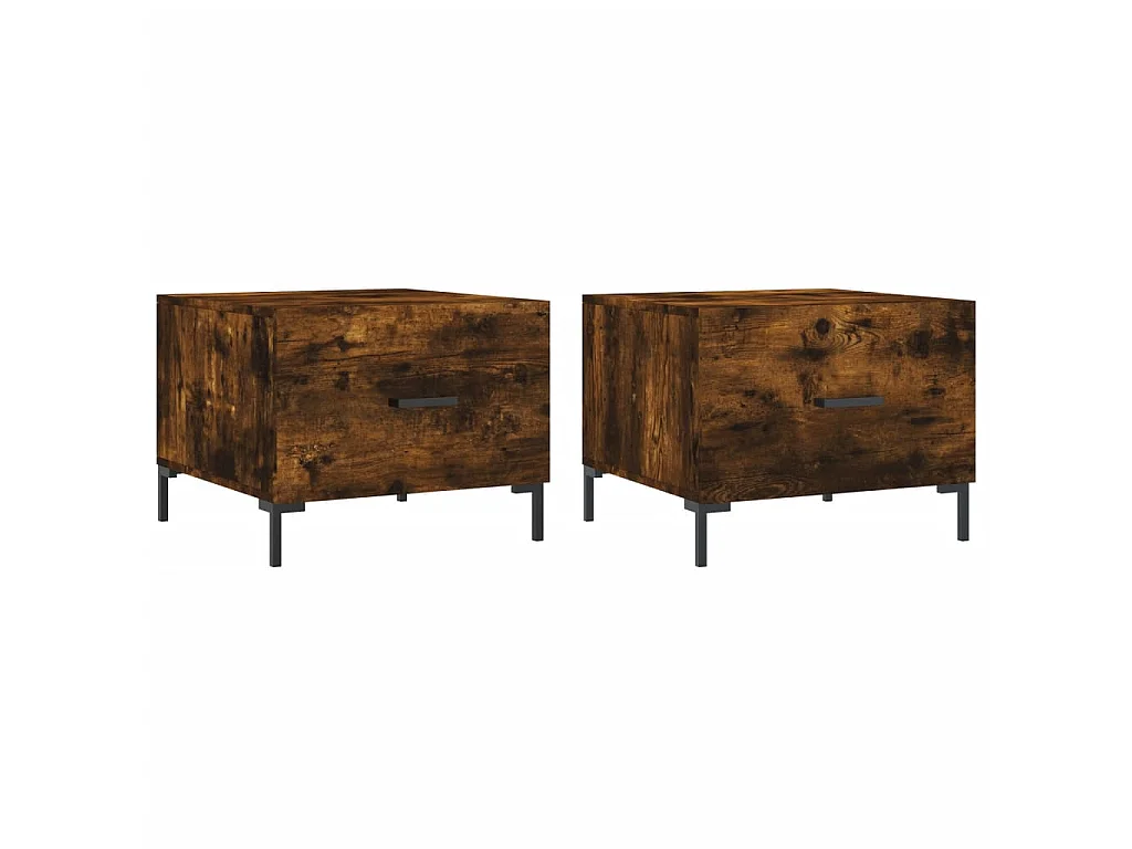 Salontafels 2 st 50x50x40 cm bewerkt hout gerookt eikenkleurig