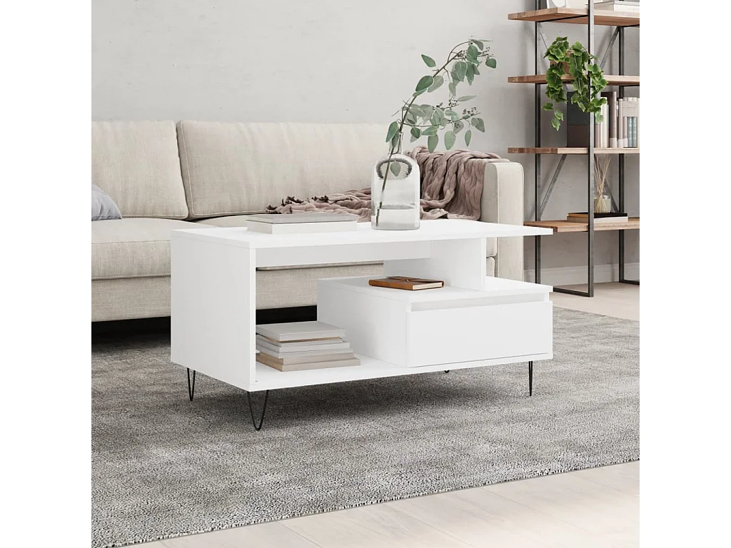 Tavolino da Salotto Bianco 90x49x45 cm in Legno Multistrato