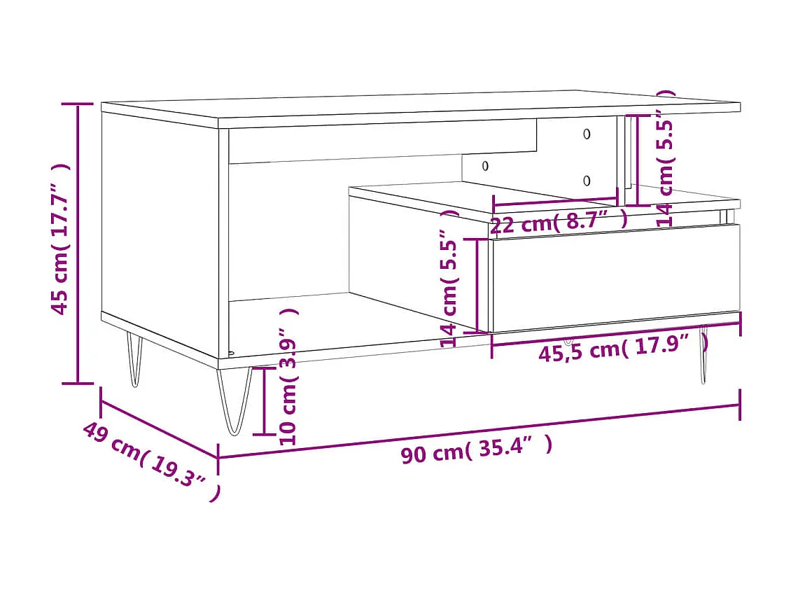 Tavolino da Salotto Bianco 90x49x45 cm in Legno Multistrato