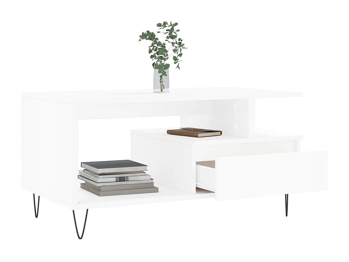 Tavolino da Salotto Bianco 90x49x45 cm in Legno Multistrato