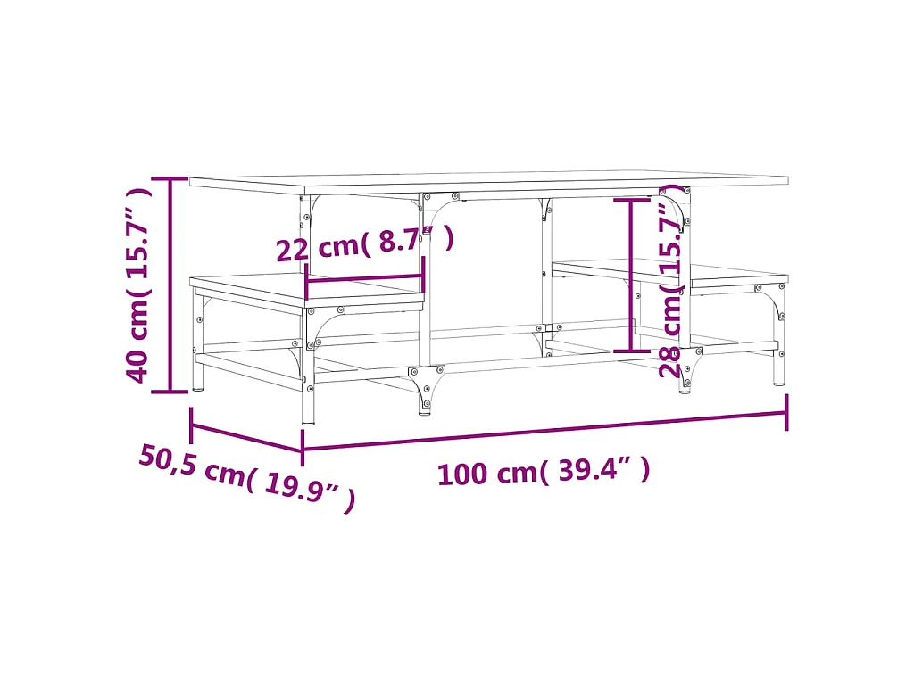 Table basse chêne marron 100x50,5x40 cm bois d'ingénierie