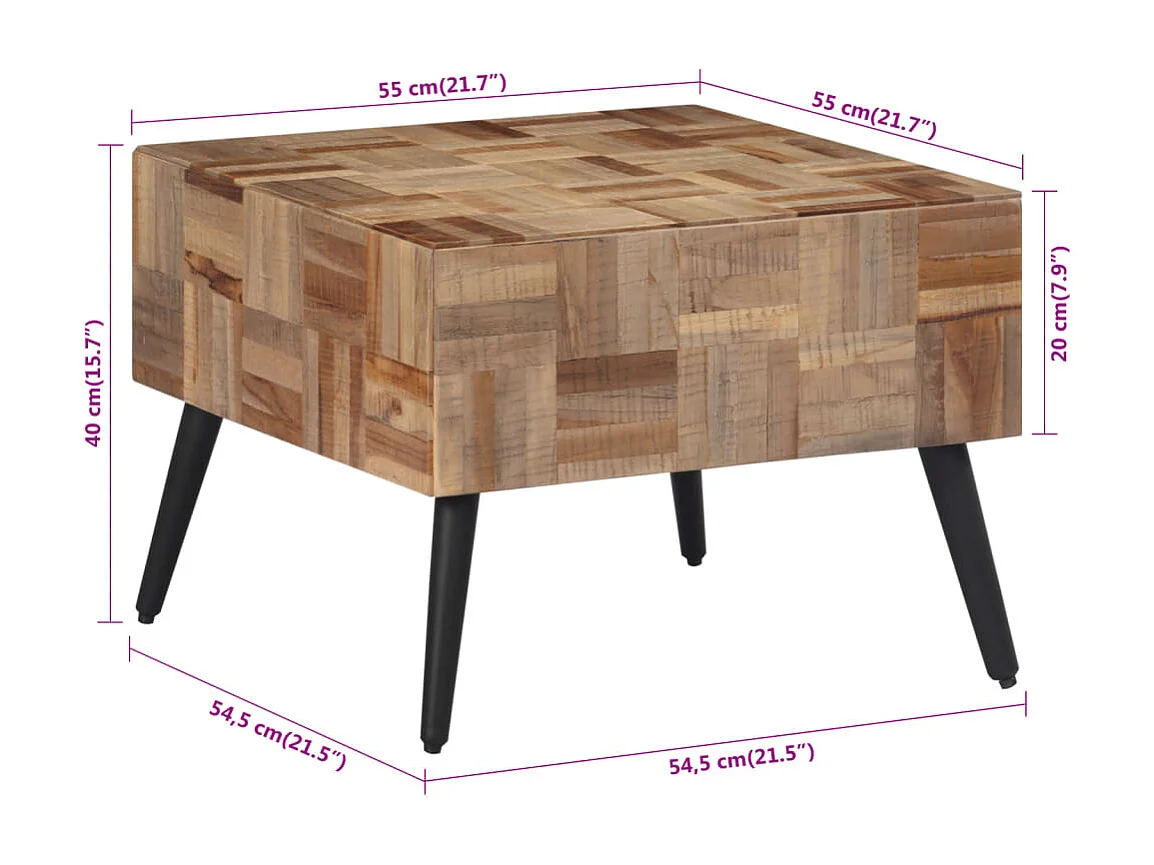 Table basse gris 55x55x40 cm teck de récupération massif