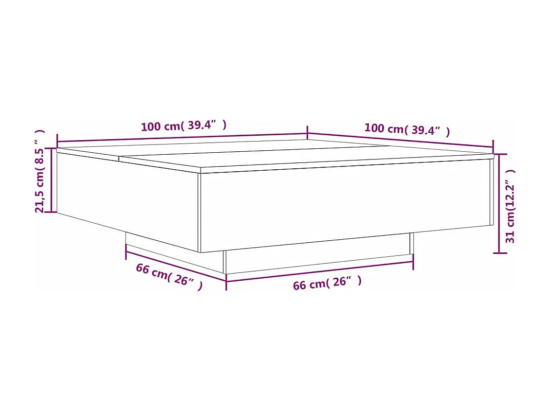Table basse avec lumières LED blanc 100x100x31 cm