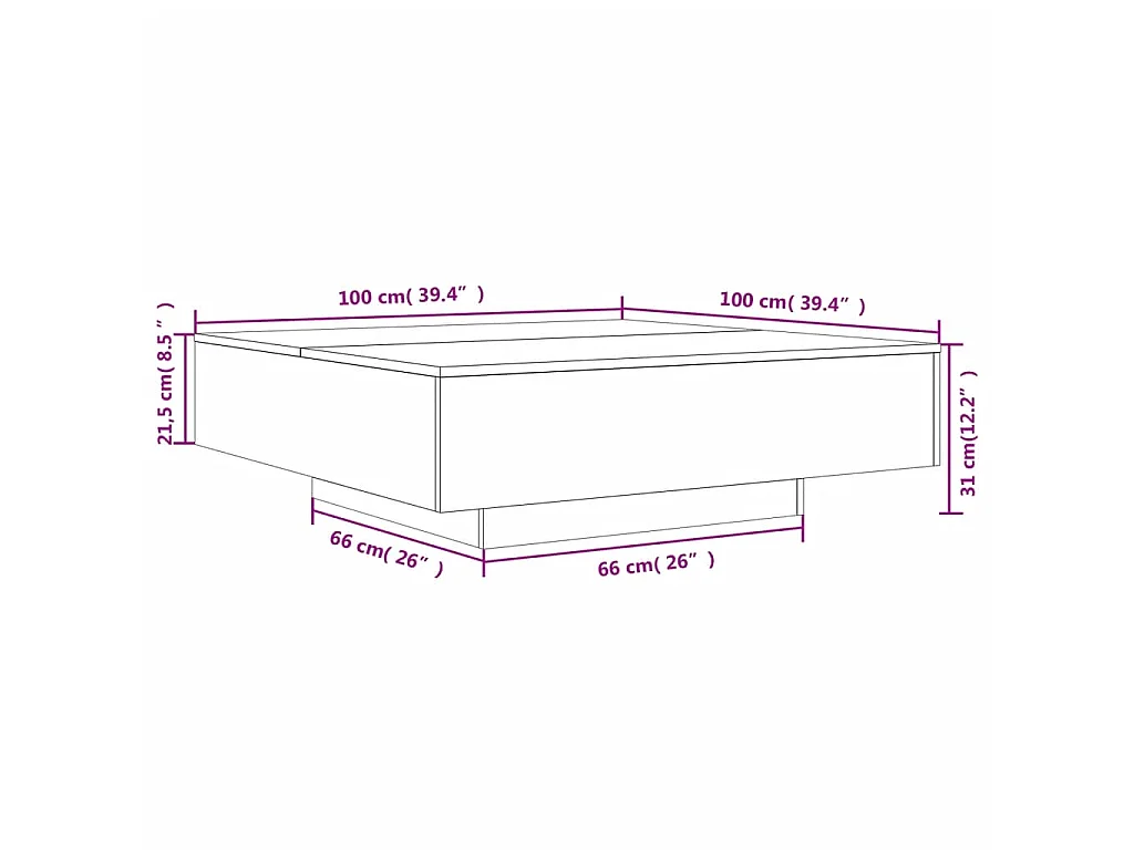 Salontafel met LED-verlichting 100x100x31 cm wit
