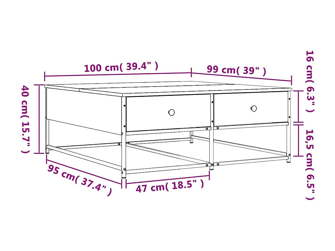 Tavolino Salotto Rovere Marrone 100x99x40 cm Legno Multistrato