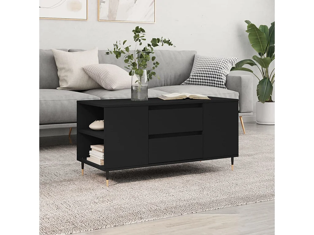 Tavolino da Salotto Nero 102x44,5x50 cm in Legno Multistrato
