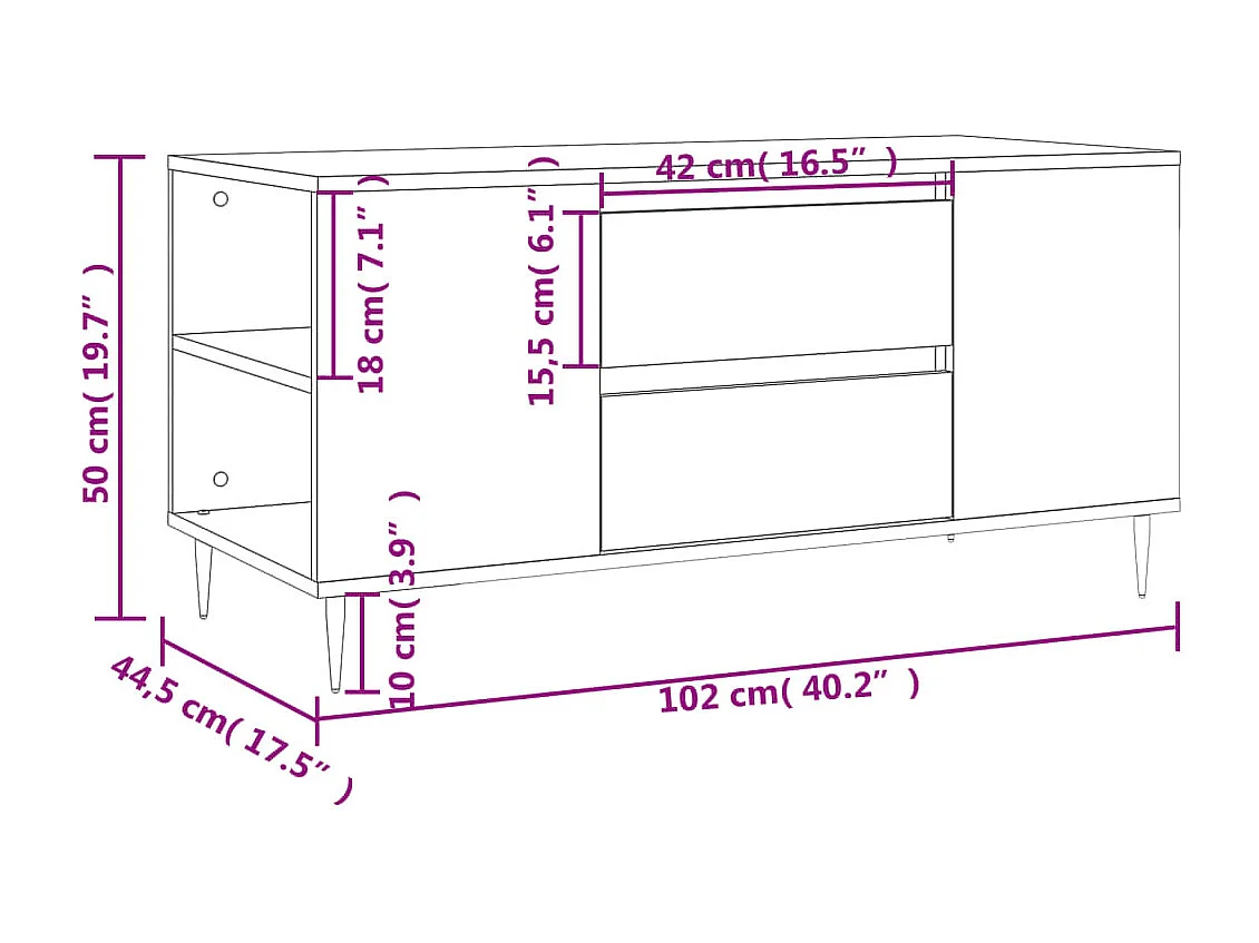 Tavolino da Salotto Nero 102x44,5x50 cm in Legno Multistrato